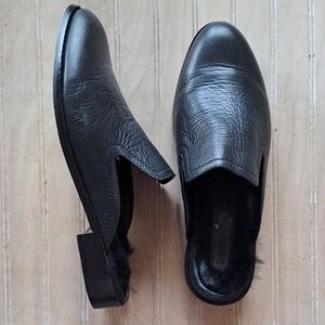 1. State Facia Black Leather Slip-On Loafers Rabbit Fur Lining Quality Slip On